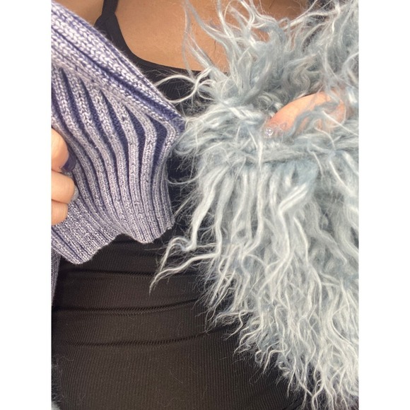 VINTAGE Blue ribbed Penny Lane Fuzzy Y2K Coat Medium - Picture 9 of 10